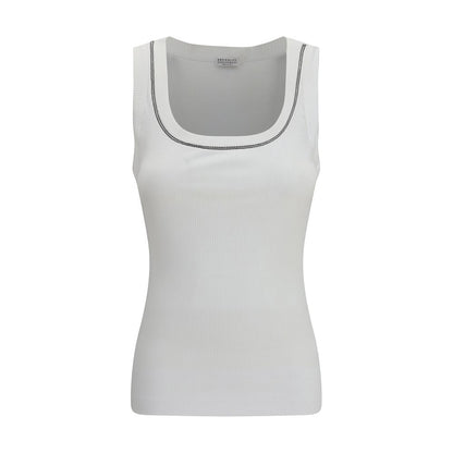 White Cotton Sleeveles T-Shirt