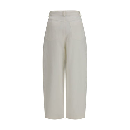 Beige Silk Casual Pants