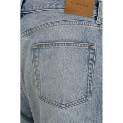 Blue Cotton Straight-Leg Jeans
