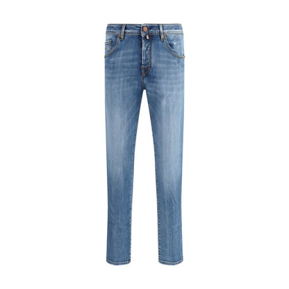 Blue Cotton Cropped Jeans