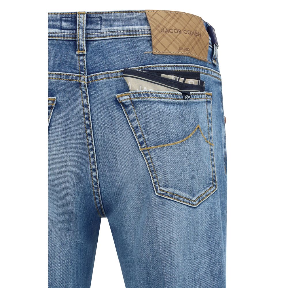 Blue Cotton Cropped Jeans