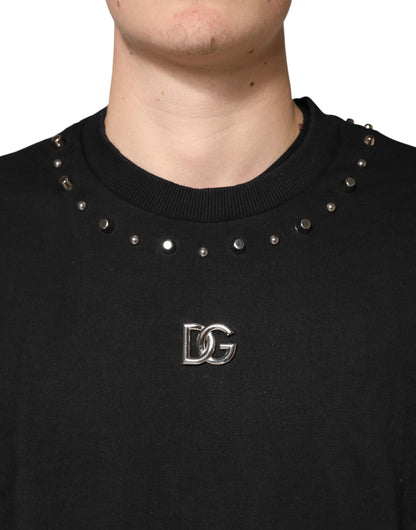 Black Embellished Cotton Sweatshirt Sweater