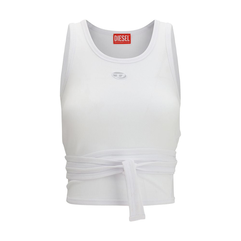 White Cotton Sleeveles T-Shirt