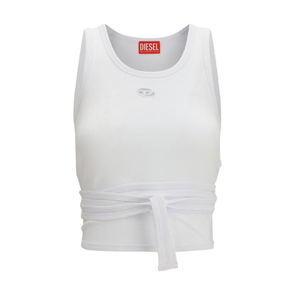 White Cotton Sleeveles T-Shirt