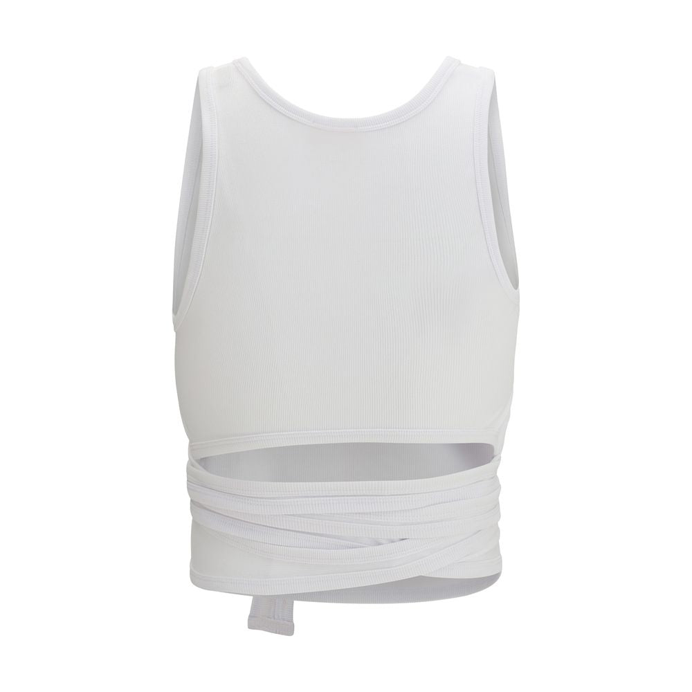 White Cotton Sleeveles T-Shirt