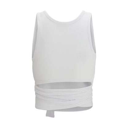 White Cotton Sleeveles T-Shirt