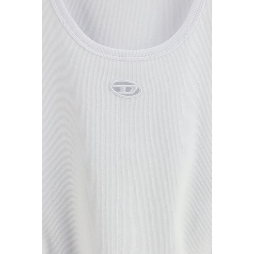 White Cotton Sleeveles T-Shirt