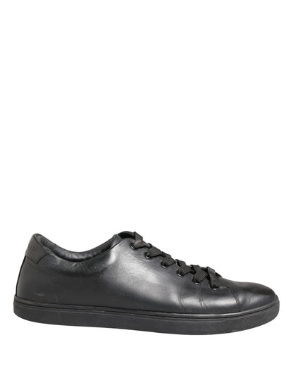 Black Leather Low Top Lace Up Sneakers Shoes