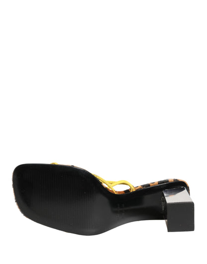 Multicolor Leather Block Heels Sandals Shoes