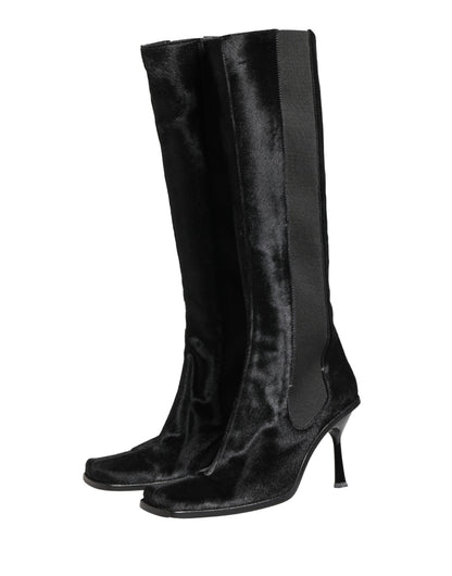 Black Suede Leather Knee High Boots Shoes