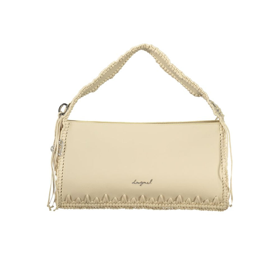 Beige Polyurethane Women Handbag
