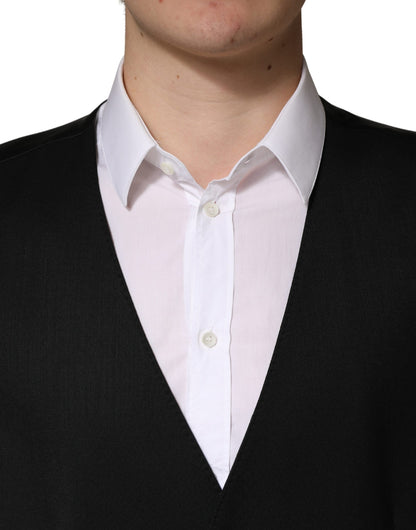 Black Wool Single Breasted Men Waistcoat Vest