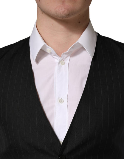 Black Stripe Single Breasted Waistcoat Vest