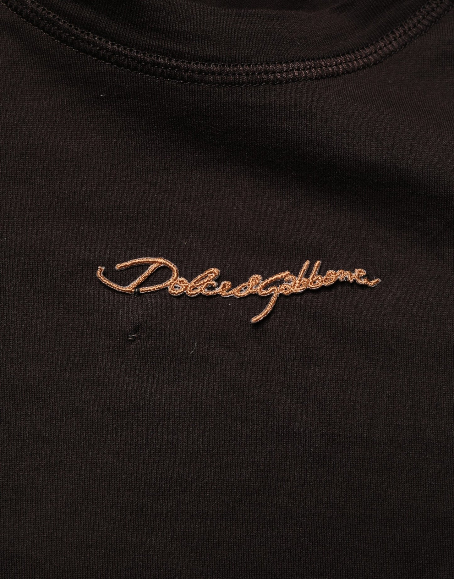 Brown Logo Embroidered Men Crew Neck T-shirt