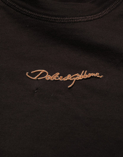 Brown Logo Embroidered Men Crew Neck T-shirt