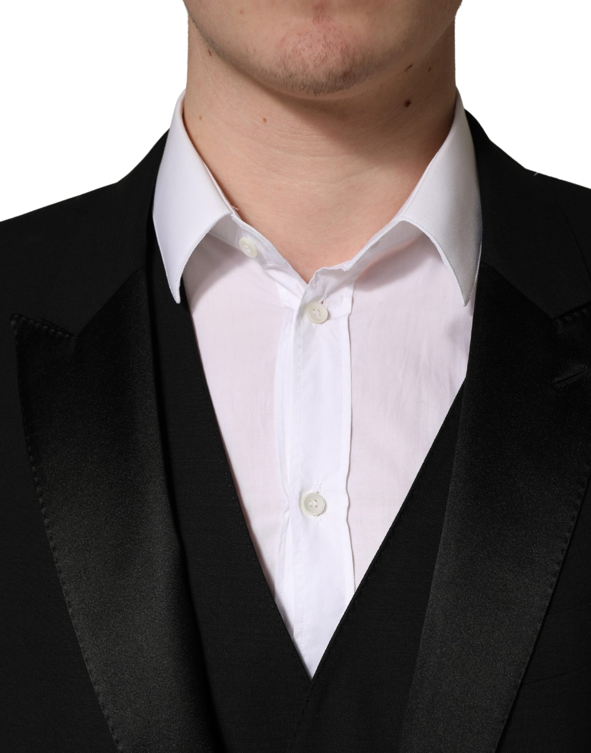 Black Wool Silk Saxophone Slim Fit 3Pc Suit
