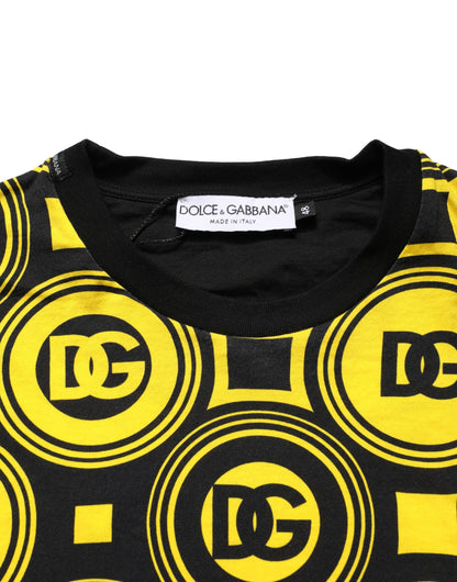 Yellow Black Logo Geometric Pattern T-shirt