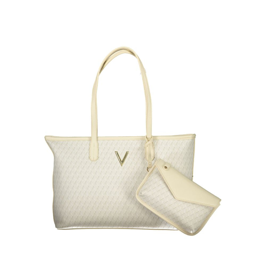 Beige Polyurethane Women's Bag with Handles and Shoulder Strap