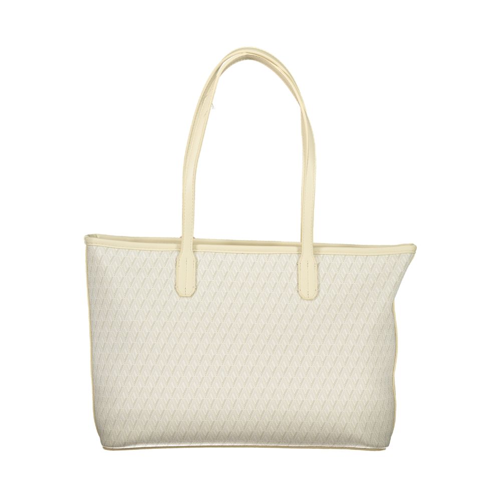 Beige Polyurethane Women's Bag with Handles and Shoulder Strap