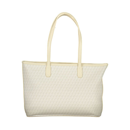 Beige Polyurethane Women's Bag with Handles and Shoulder Strap