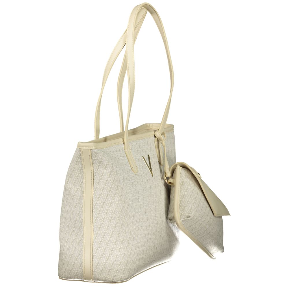 Beige Polyurethane Women's Bag with Handles and Shoulder Strap