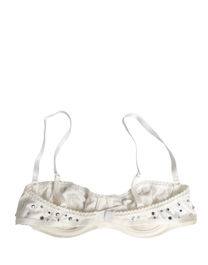 White Rhinestone Semi-Pad Underwire Bra Underwear
