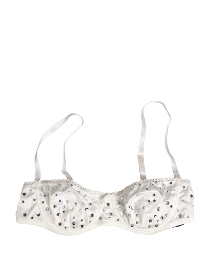 White Rhinestone Semi-Pad Underwire Bra Underwear