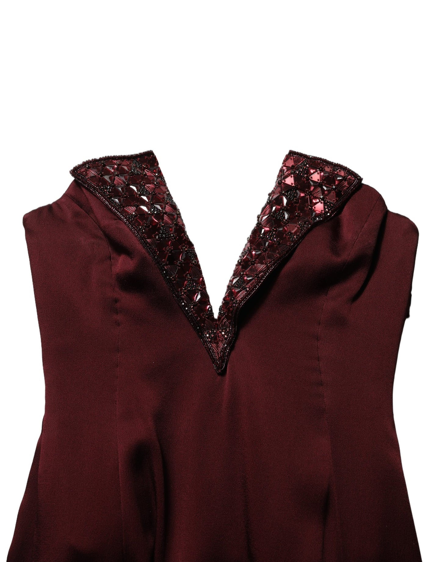 Maroon Embellished Vneck Evening Gown Dress