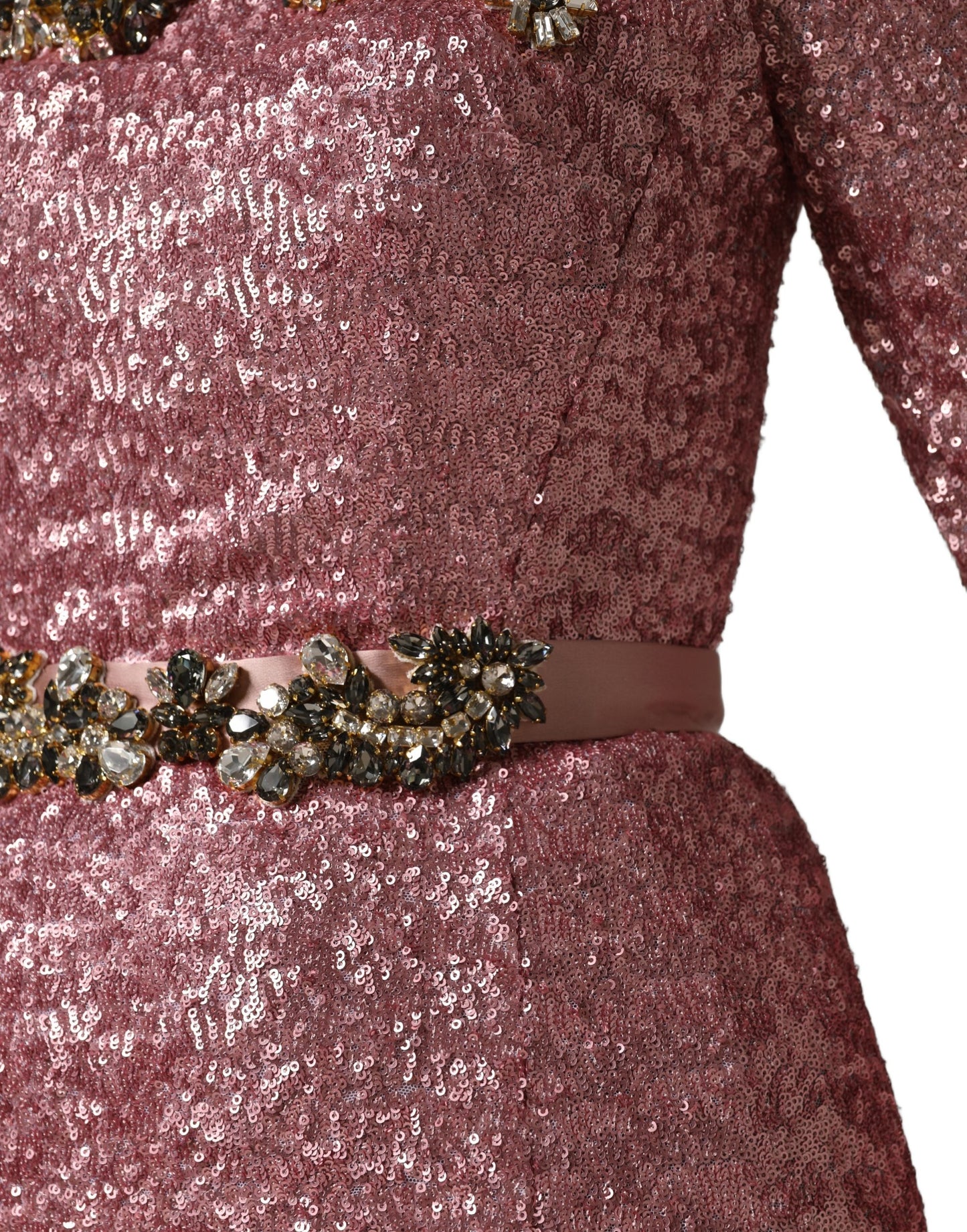 Pink Embellished Sequined Evening Gown Dress
