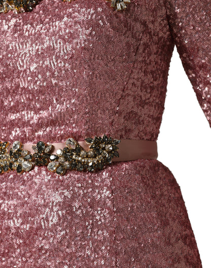 Pink Embellished Sequined Evening Gown Dress