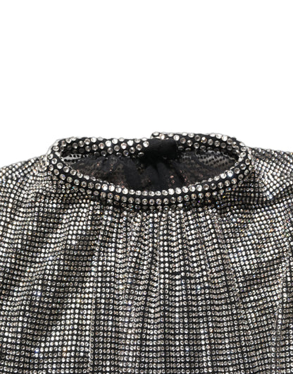 Silver Rhinestones Long Sleeves Bodysuit Mini Dress