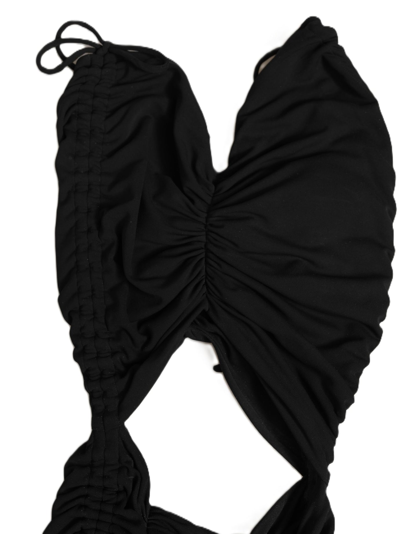 Black Jersey Calf Length Cut-Out Ruched Dress