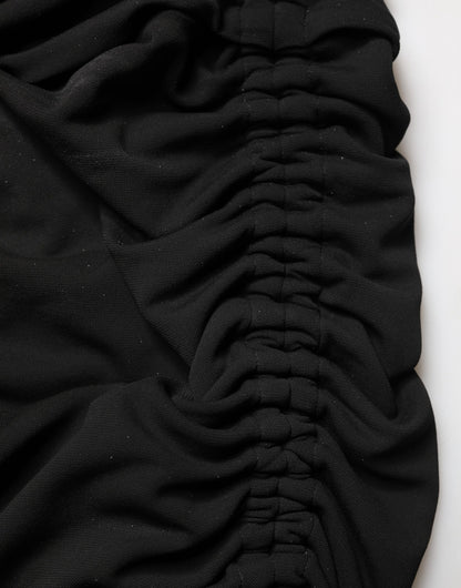 Black Jersey Calf Length Cut-Out Ruched Dress
