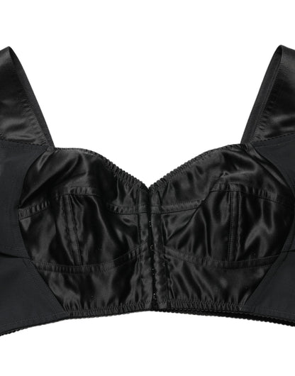 Black Satin Nylon Corset Sleeveless Cropped Top