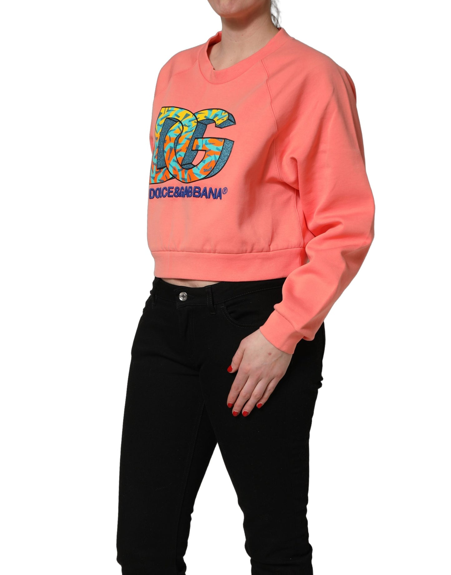 Pink Graphic Crew Neck Cropped Sweatshirt Sweater