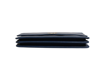Blue Saffiano Leather Wallet on Chain Clutch Bag