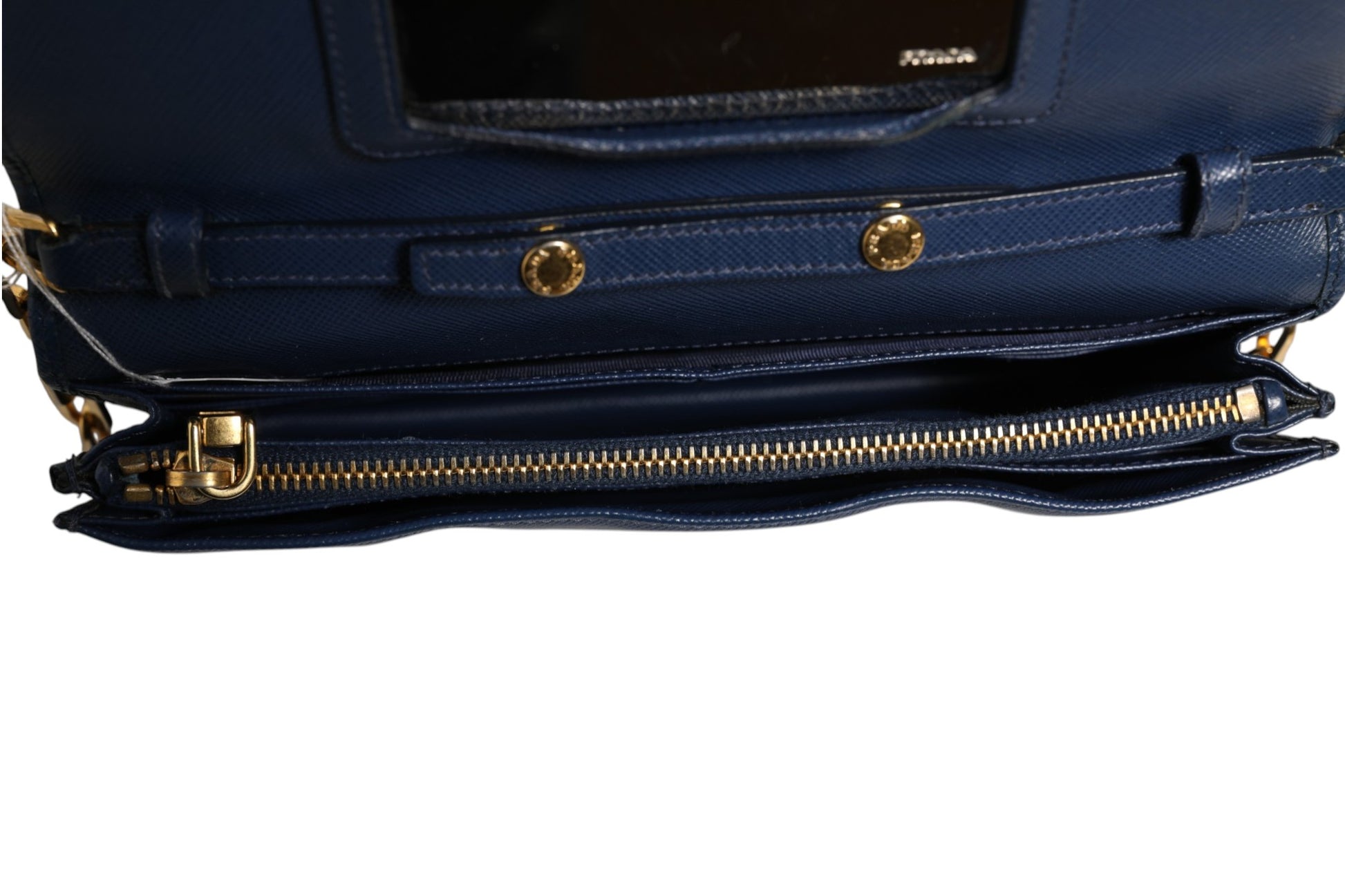 Blue Saffiano Leather Wallet on Chain Clutch Bag