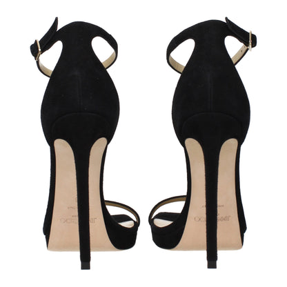 Black Leather Stiletto Heel Sandals