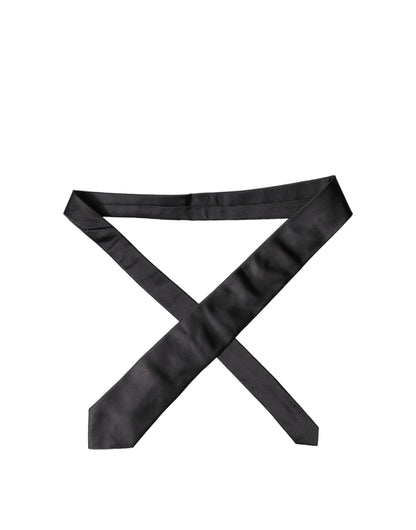 Black Satin 100% Silk Adjustable Men Tied Necktie Tie