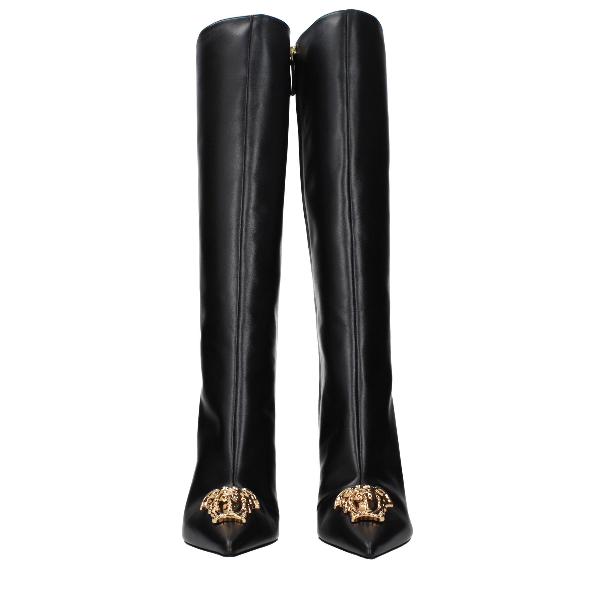 Black Leather High Heel Boots