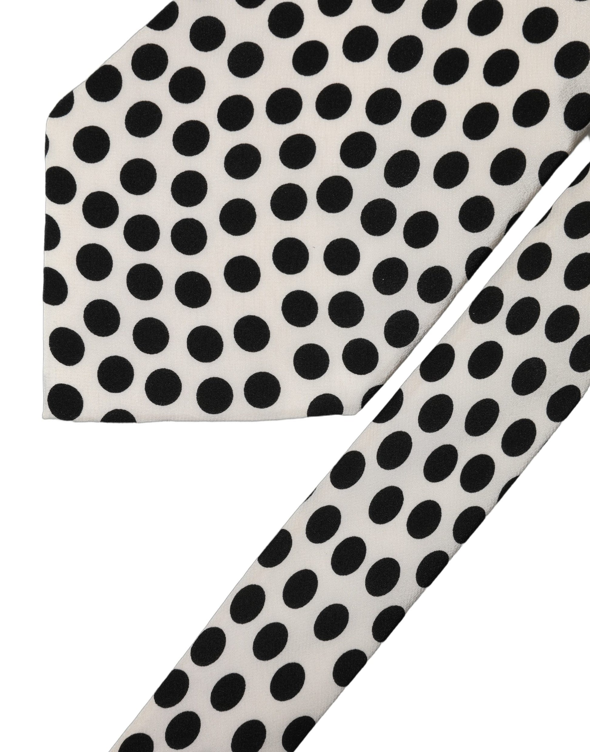 White Black Polka Dot Silk Adjustable Women Necktie Tie
