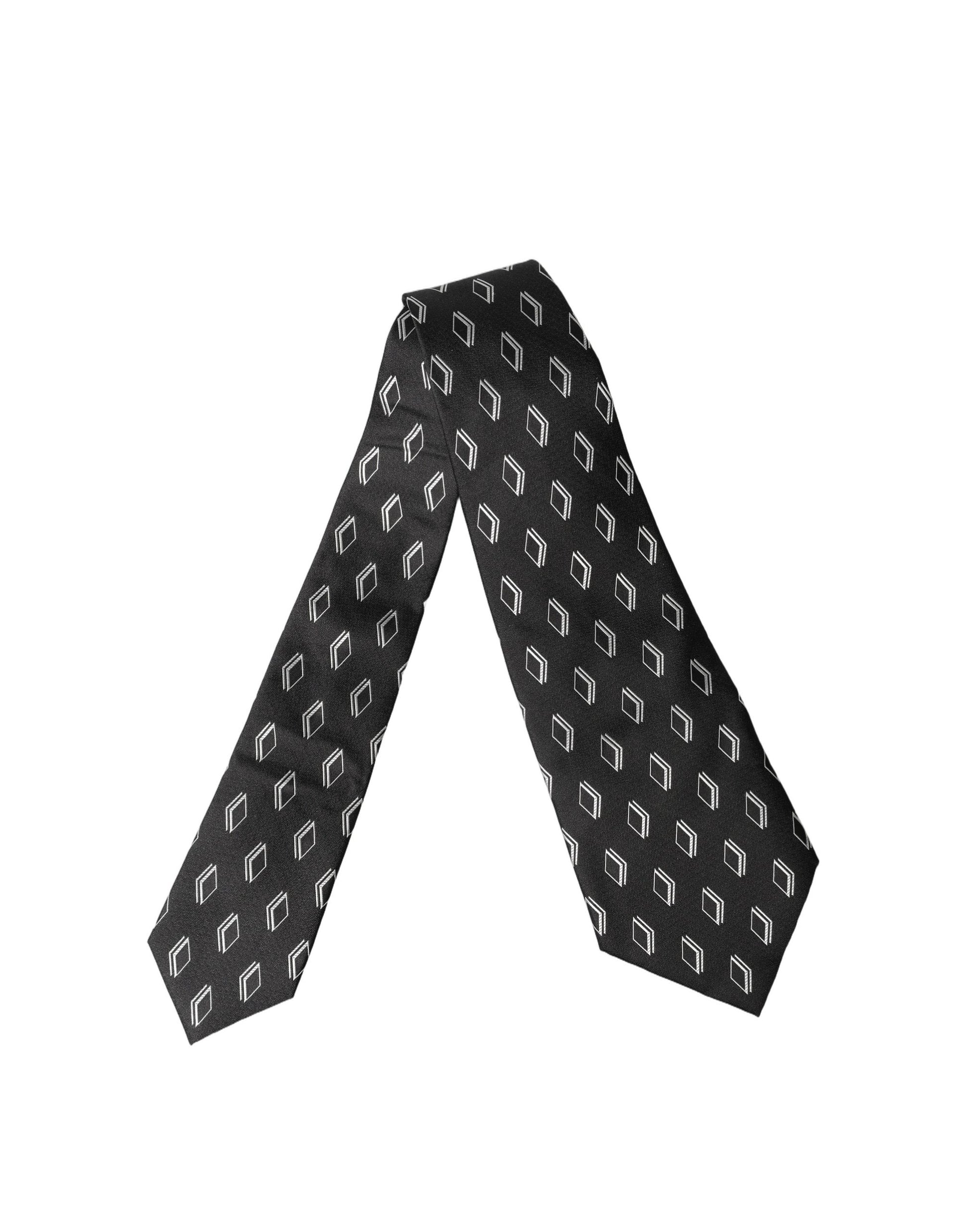Black Patterned Silk Adjustable Women Tied Necktie Tie