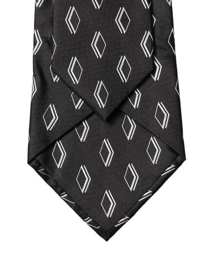 Black Patterned Silk Adjustable Women Tied Necktie Tie