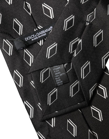 Black Patterned Silk Adjustable Women Tied Necktie Tie