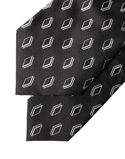 Black Patterned Silk Adjustable Women Tied Necktie Tie
