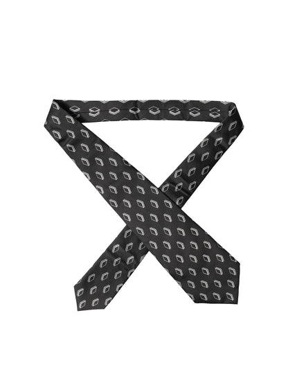 Black Patterned Silk Adjustable Women Tied Necktie Tie