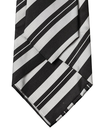 Black White Stripes Silk Adjustable Women Necktie Tie