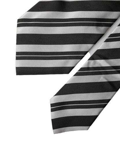 Black White Stripes Silk Adjustable Women Necktie Tie