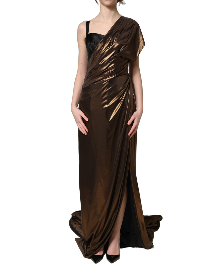 Bronze Asymmetrical Draping OneShoulder Dress
