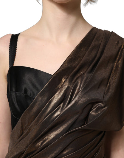 Bronze Asymmetrical Draping OneShoulder Dress